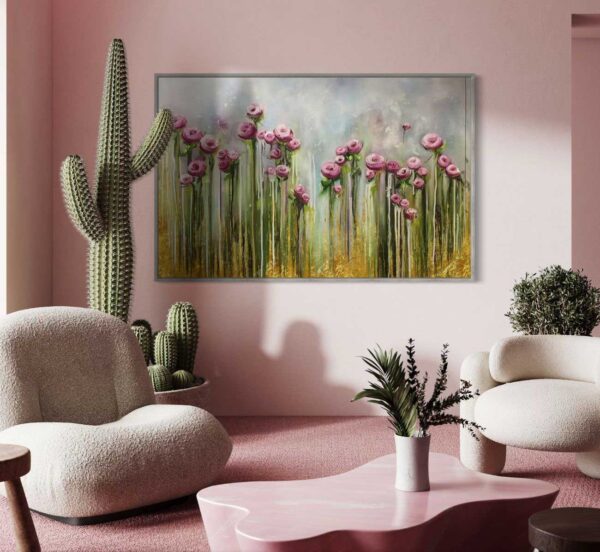 Tableau Abstrait Rose hanging – Image 2