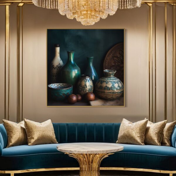 Tableau Abstrait Poterie Vert bleu – Image 2