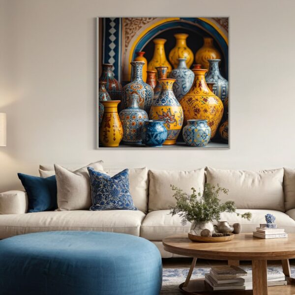Tableau Abstrait poterie jaune bleu – Image 4