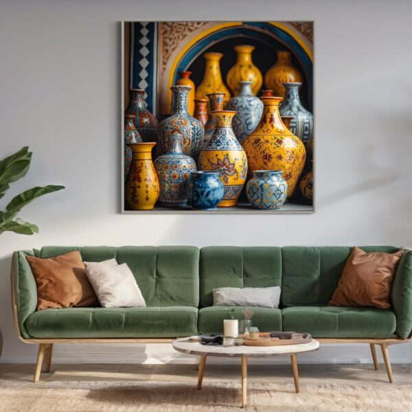 Tableau Abstrait poterie jaune bleu – Image 3