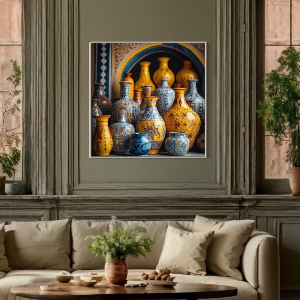 Tableau Abstrait poterie jaune bleu – Image 2
