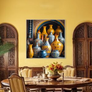 Tableau Abstrait poterie jaune bleu